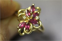 Marquise cut ruby and round diamond ring size 5.75