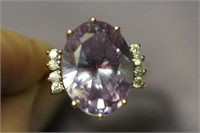Oval cut amethyst and diamond ring 10k size 9.75