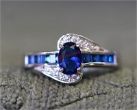 Sterling Silver Royal Blue & White Stone Ring