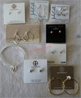 Lot of 8 Pairs Sterling Earrings & Bracelet