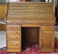 Antique Tiger Oak Roll-top Desk w/ Key