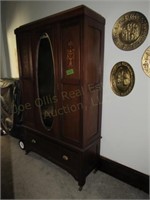 Armoire w/Oval Mirror w/ Large Drawer on Wheels,