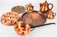 Vintage Copper Tea Set, Trays, Escargot Pans