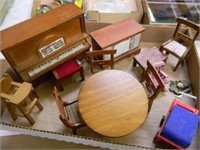 MINIATURE FURNITURE-PIANO, TABLE & CHAIRS