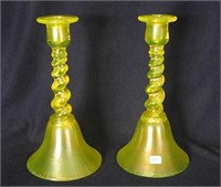 US Glass #315 9 1/2" candlesticks - vaseline