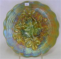 Carnival Glass Rose Show 9" plate - green