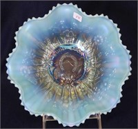 Good Luck ruffled bowl w/ribbed back - aqua opal