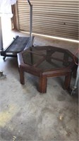 Wooden Round Coffee Table & 2 End Tables W/ Glass
