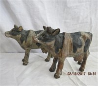 2 carved wood cows 9.5 X 6"H