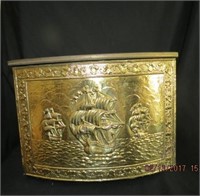 Brass box bow front, hinged lid wood interior