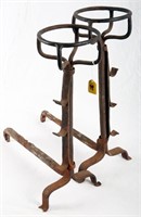 Pair Wrought Iron Basket-top Andirons w/ Hooks