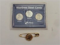Wartime Steel Cents Set & Rare Gold Plated