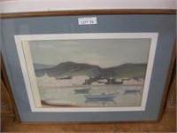 Signed Print of Boats in Bay