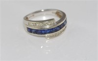 9ct white gold, diamond and purple-blue stone ring