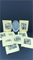 Lot of vintage etchings and dish