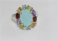 Silver chalcedony and gemstone ring