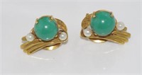 20ct yellow gold, turquoise and pearl earrings