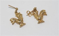 9ct yellow gold rooster earrings
