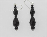 Pair of French jet facetted bead earrings