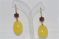 Baltic pale butterscotch amber and garnet earrings