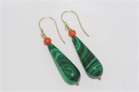 Malachite and red coral earrings