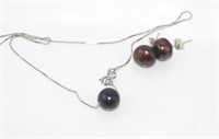 Pearl and silver necklace with similar earrings