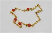 Red Italian coral bracelet set in gilt metal