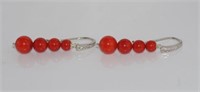 Graduated Chinese red bamboo coral earrings