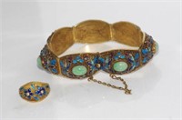 Chinese silver and enamel bracelet & ring set