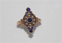 9ct rose gold, blue sapphire and seed pearl ring