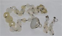 White chalcedony necklace, ring & earring set