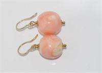 Rose coral bead earrings on 9ct gold hooks