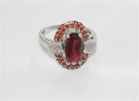 14ct white gold, garnet and diamond ring