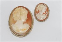 Silver cameo brooch / pendant set with pearls