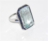 18ct white gold, aquamarine and sapphire ring