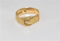 Hallmarked 18ct yellow gold buckle ring
