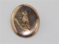 Antique 9ct rose gold kookaburra brooch