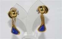 18ct yellow gold & diamond studs with lapis drop