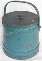 19TH C. BLUE PAINTED HINGHAM STYLE, REPLACED LID,