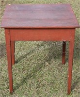 19TH C. RED PAINTED SQUARE TOP TABLE, TAPERED