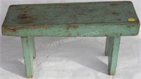 19TH C. GREEN PAINTED STOOL 8" H, 16" W, 6 1/2"