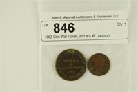 1863 Civil War Token, and a C.W. Jackson