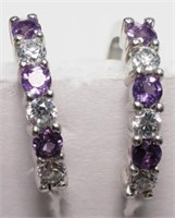 Sterling Silver Amethyst Cubic Zirconia Hoop