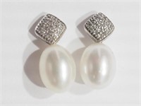 Sterling Silver Diamond (0.20ct) and Pearl earring
