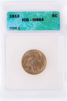 Coin 1913-P Buffalo Head Nickel ICG MS64