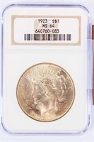 Coin 1923-P Peace Silver Dollar NGC MS64