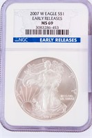 Coin 2007 W Silver Eagle NGC MS69 Early Rel.