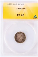 Coin 1899-P Barber Dime ANACS EF45