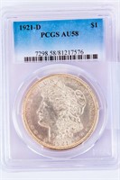 Coin 1921-D Morgan Silver Dollar PCGS AU58