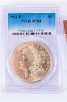 Coin 1921-D Morgan Silver Dollar PCGS MS61